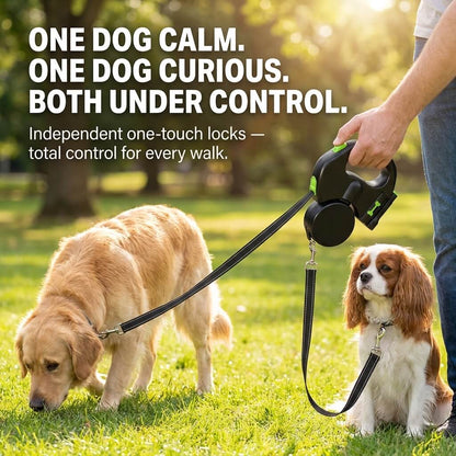 DuoWalk™ — Dual Retractable Dog Leash for 2 Dogs