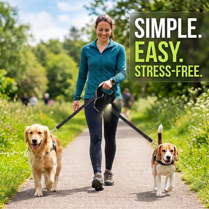DuoWalk™ — Dual Retractable Dog Leash for 2 Dogs