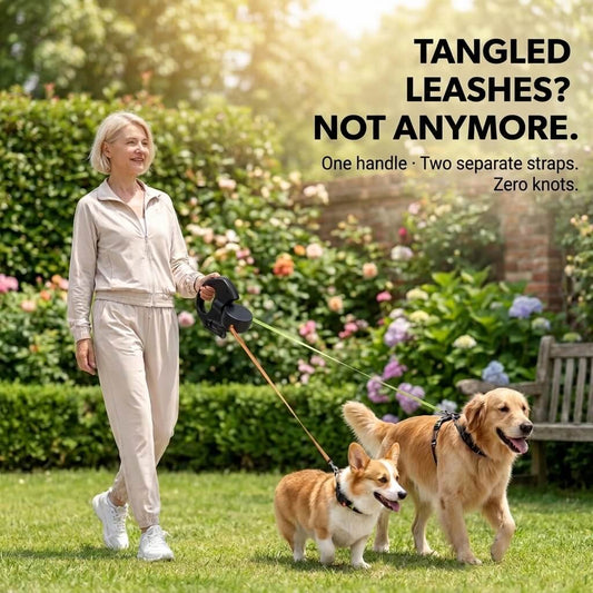 DuoWalk™ — Dual Retractable Dog Leash for 2 Dogs