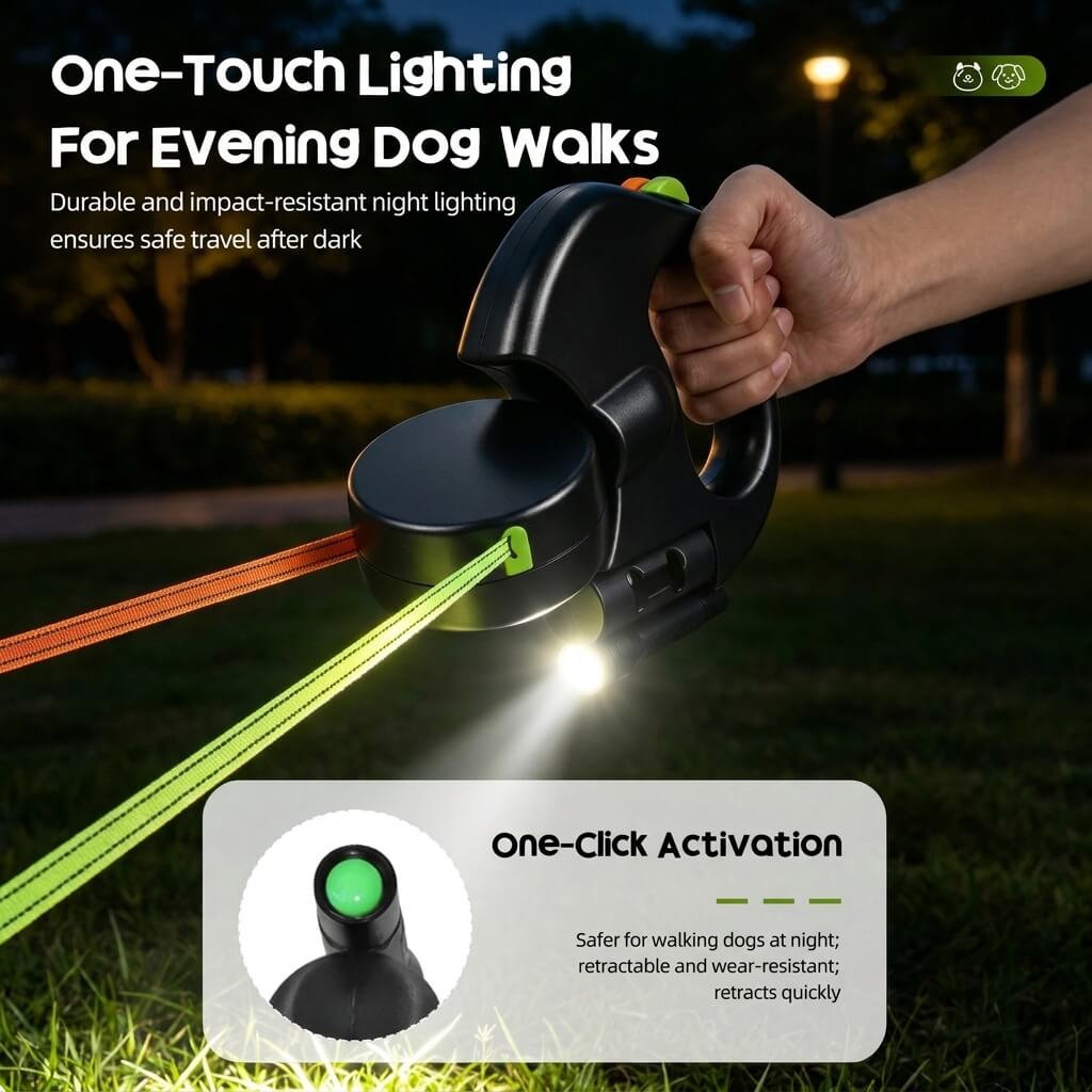 DuoWalk™ — Dual Retractable Dog Leash for 2 Dogs
