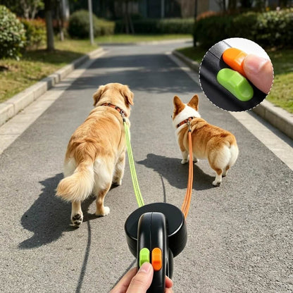 DuoWalk™ — Dual Retractable Dog Leash for 2 Dogs